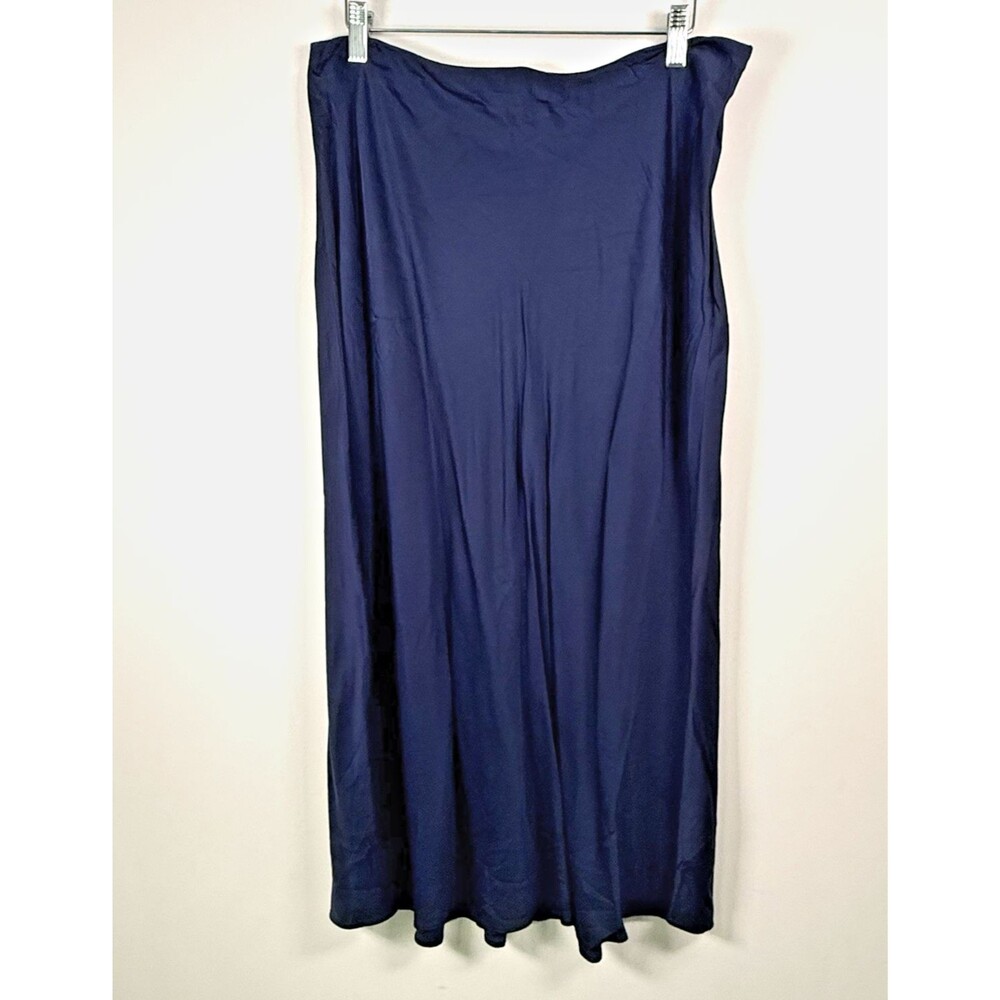 French Connection Blue Solid Jersey Slip Midi Skirt Mid Rise Zip - Size 12